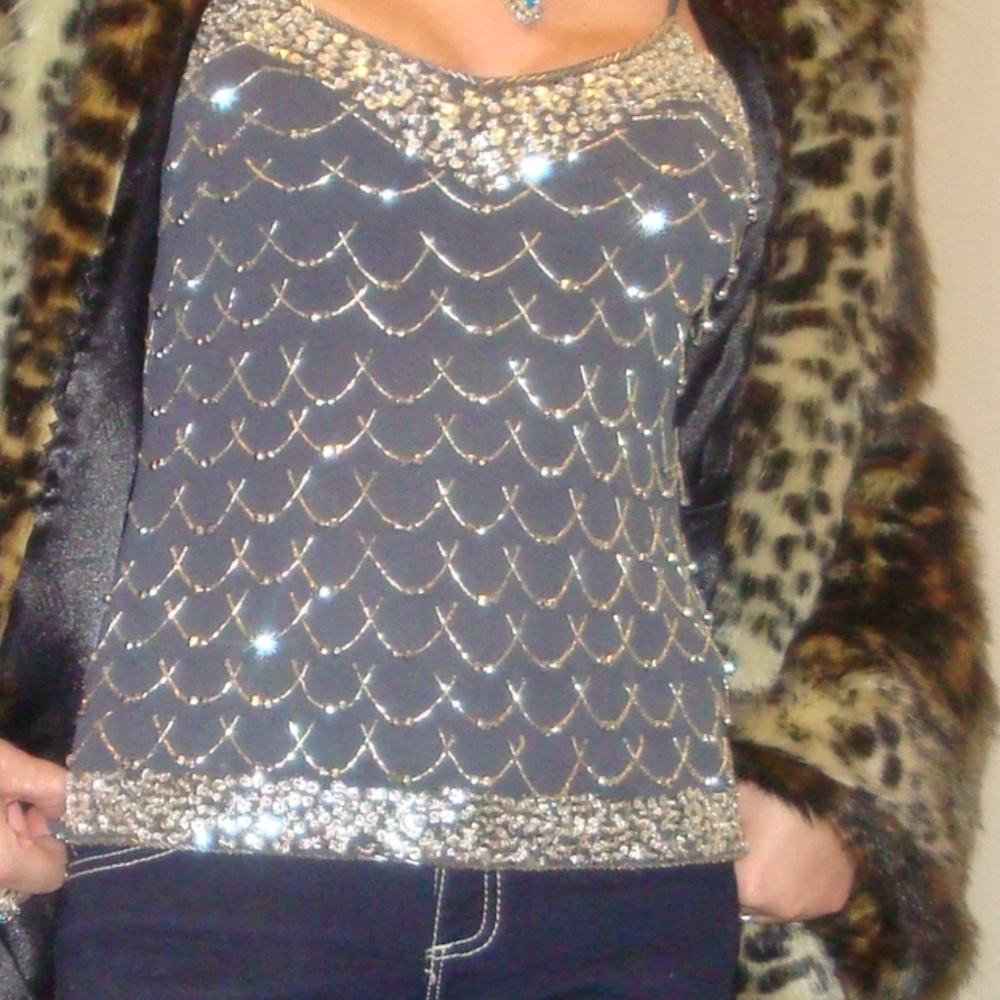 Vintage Beaded sequin embroidered top with adjustable straps , size S-M - Picture 4 of 12